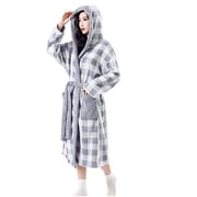 HAiming Robe for Women Long Hooded Bathrobe Warm Cloth Thickened Fleece Plaid Loungewear Spa Bath Robe with Pockets