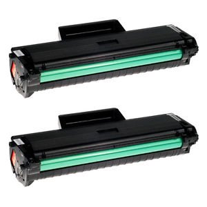 Generic Samsung MLT-D104S New Black Toner Cartridge - 2Pack, compatible with Samsung printers. The image displays two black toner cartridges with green imaging drums, ideal for high-quality printing. Suitable for home or office use. Perfect for Samsung printer models requiring 104S toner. Free shipping available on orders over $50.