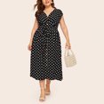 thumbnail image 1 of LSLJS Plus Size Ladies Polka Print Dress Button Lace-up Waist V-neck Skirt, 1 of 7