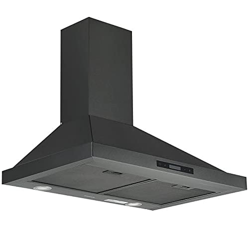 Ancona AN-1574 30" 450 CFM Convertible Wall Mount Range Hood in Black Stainless Steel