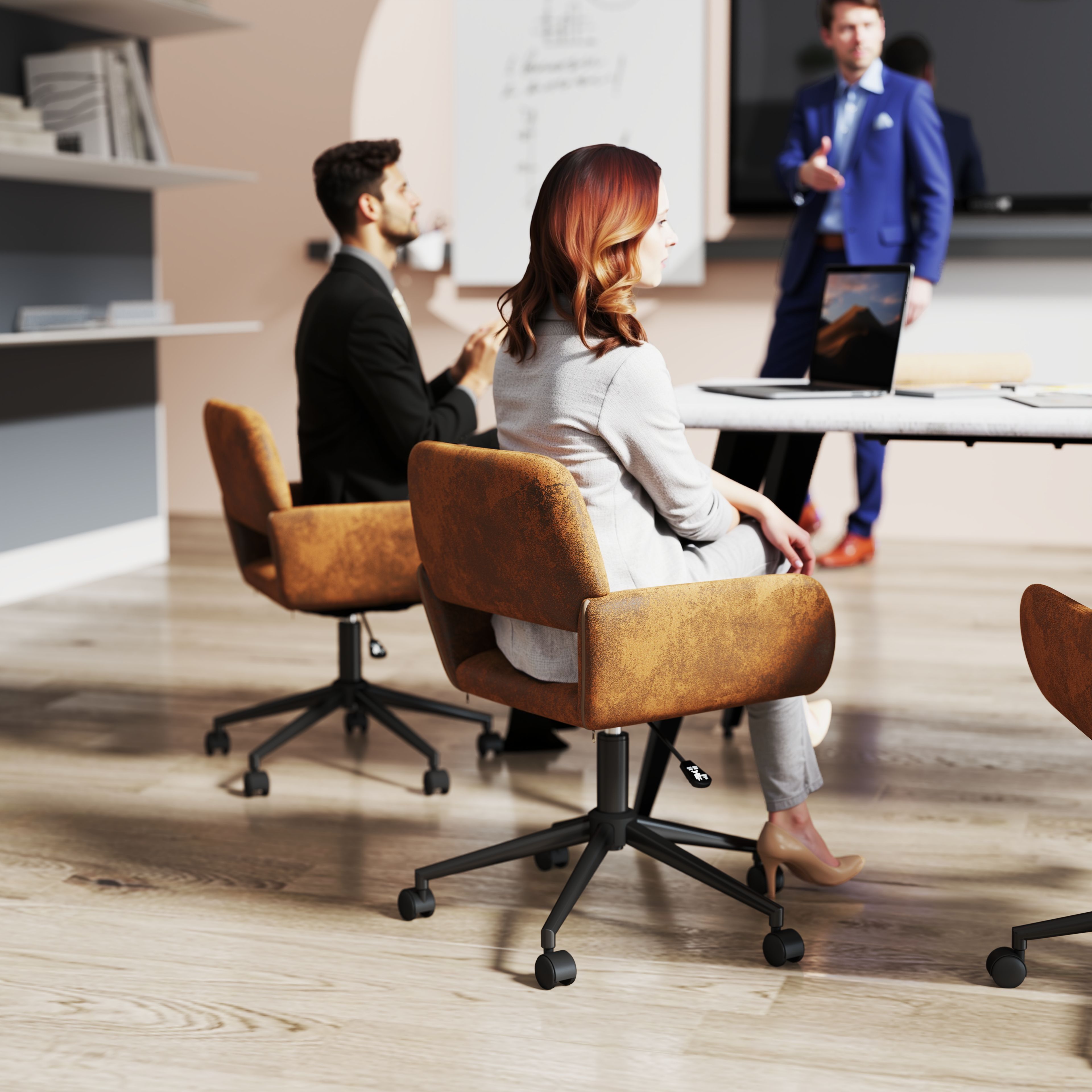 Chaise de bureau Homy Casa, réglable, avec revêtement en similicuir, dossier ergonomique, pivotante, marron