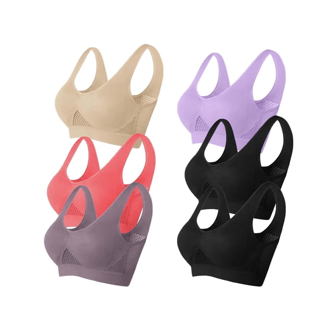 Timegard 6pc Sports Bras for Women Plus Size High Support Wireless Breathable Mesh Workout Running Bras