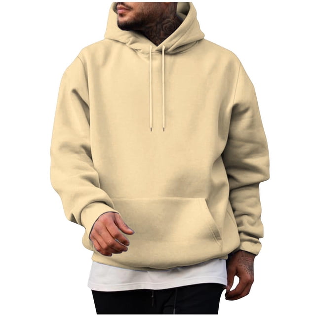 Pisexur Chandails en Molleton pour Hommes Couleur Unie à Capuche avec Cordon de Serrage Col Rond Manches Longues Mode Décontractée Ample Chandail avec Poche