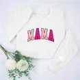 thumbnail image 2 of Culottes pour Femmes Chandail Maman Femmes Surdimensionné Paillettes Patch Maman Chandails à Col Rond Maman Imprimé Manches Longues Ample Mode Chandail S Blanc, 2 of 7