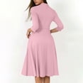 thumbnail image 4 of Robe Trapèze pour Femmes Semi-Formelle à Col en V, Manches 3/4, Couleur Unie, Robe de Travail avec Poches, Silhouette Évasée, Longueur Régulière, 4 of 9