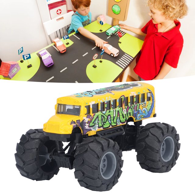 School Bus Pull Back Toy, 1:43 Scale Bus Car Model Alloy Large Wheels High Simulation Pull Back School Bus Toy