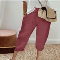 thumbnail image 2 of Timegard Womens Cotton Linen Pants Casual High Waist Drawstring Crop Pants Solid Color Trousers with Pocket, 2 of 6
