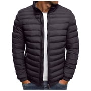 WRKEKC Men's Padded Hooded Jacket Lightweight Insulated Quilted Coat with Secure Pockets for Urban Winter Warmth and Casual Style Coffee XL