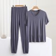 thumbnail image 2 of AherBiu Pyjamas Grande Taille pour Femmes Ensembles 2 Pcs Hauts à Col Ras du Cou Tenues d'Intérieur Ensembles Assortis Pantalons de Pyjama Longs Ensembles de Nuit, 2 of 3