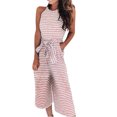 thumbnail image 1 of XZNGL Pantalon d'Été pour Femme Mode Pantalon d'Été Décontracté pour Femme à Rayures Imprimées Sans Manches Col Rond à Lacets Pantalon Droit Combinaison Pantalon d'Été pour Femme Pantalon Décontracté pour Femme, 1 of 7
