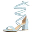 thumbnail image 1 of BLISSFUL STEP Women's Open Toe Lace Up Mid Chunky Heeled Sandals, 1 of 6
