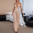 thumbnail image 2 of FAIWAD Women's Sequins Jumpsuits Deep V Neck Spaghetti Strap Sleeveless Rompers Wide Leg Cocktail Party Jumpsuit, 2 of 6