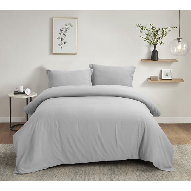 Swift Home Ultra Soft Solid Duvet Cover Set, King, Light Grey