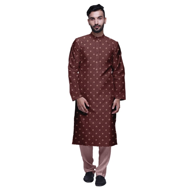 Atasi Kurta Ethnique en Satin Slub avec Churidar pour Hommes, Tenue de Fête Imprimée