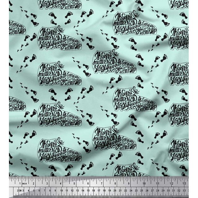 Tissu de Voile de Coton Vert Pomme Imprimé Pied & Texte Imprimé 1 Yard 56 Inch Wide