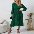 thumbnail image 3 of Women Long Sleeve A-Line Dress Wrap Pleated Party Dress with Belt, 3 of 9