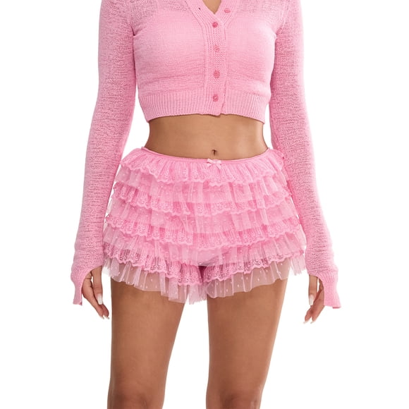 Gupgi Culottes Bouffantes en Dentelle pour Femmes, Shorts à Volants, Jupons Superposés Doux, Pantalons Courts Élastiques