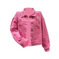 thumbnail image 1 of Diconna Women Crop Jean Jacket Casual Button down Ripped Denim Jacket with Rhinestone Tassel Fall Outwear, 1 of 8