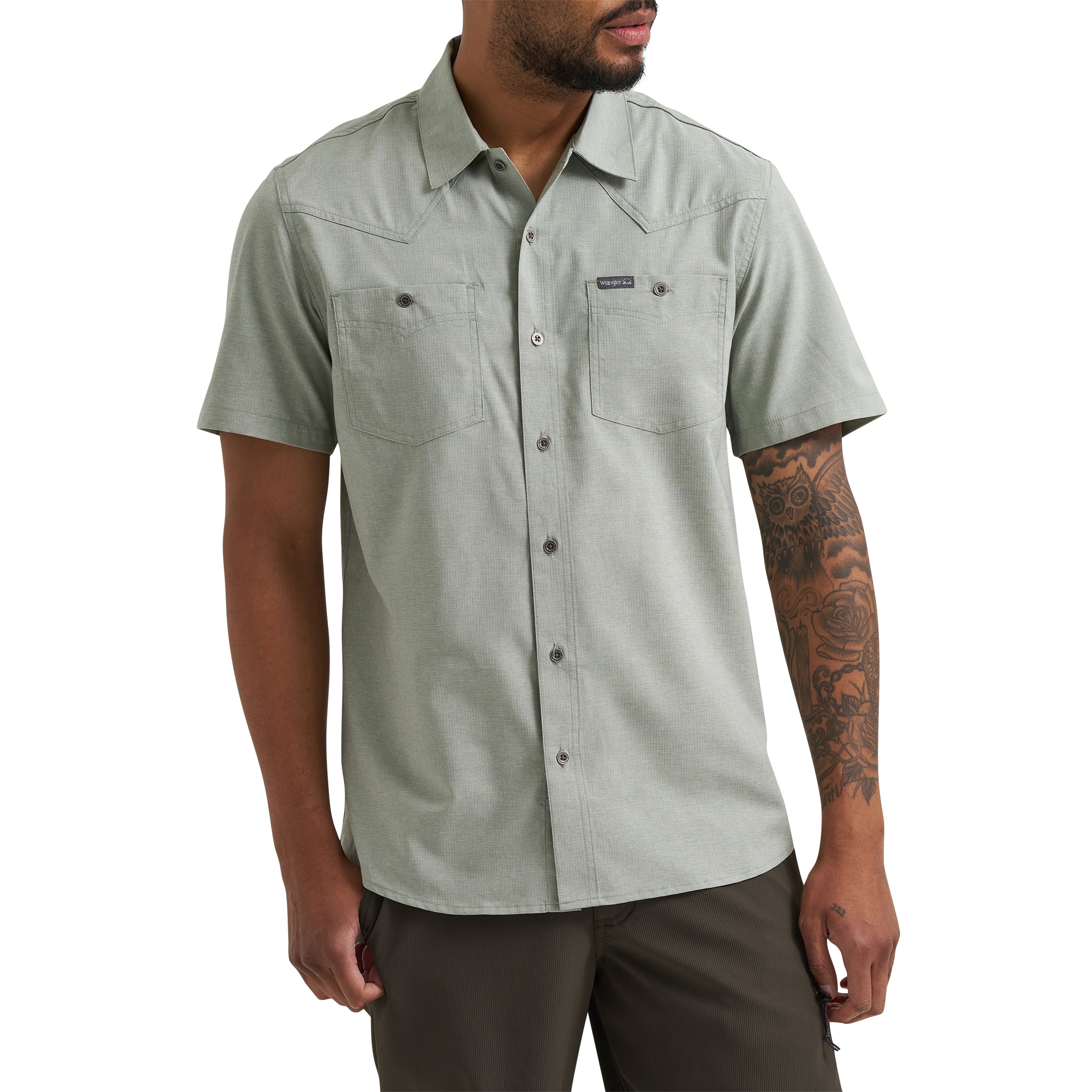 Wrangler® Men's Outdoor Shirt, Short Sleeve, Grey