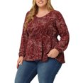thumbnail image 3 of GRACE & GRANDEUR Blouses Grande Taille pour Femmes Col en V Boutonné à Volants Tunique Fluide à Basque Hauts 2X Rouge, 3 of 5
