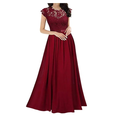 Pisexur Robe Vintage en Dentelle Florale pour Femme, Robe de Soirée Formelle, Col Montant Mi-Haut, Couture en Mousseline, Robe Maxi de Soirée, Robe de Demoiselle d'Honneur Formelle pour Bal, Mariage, Fête de Noël