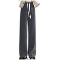 thumbnail image 2 of LSLJS Pantalon Grand pour Femmes avec Cordon de Serrage, Taille Haute Drapée, Coupe Droite Ample, Pantalon Droit Tricoté Décontracté, 2 of 7