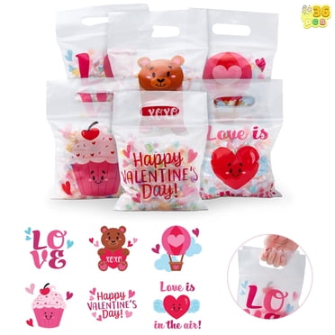Joyfy 36 Pcs Sac en Cellophane de la Saint-Valentin avec Motifs, Sacs de Friandises Goody Cadeaux pour Enfants en Classe, Sacs de la Saint-Valentin pour Enfants