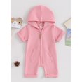 thumbnail image 2 of Gupgi Summer Infant Boys Girls Hooded Jumpsuits Baby Short Sleeve Solid Color Zipper Rompers, 2 of 9