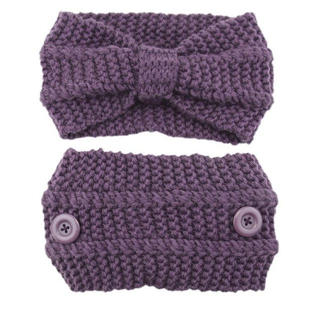 Knitted Button Headband Knotted Crochet Hairband Winter Earmuffs Wide Head Wraps