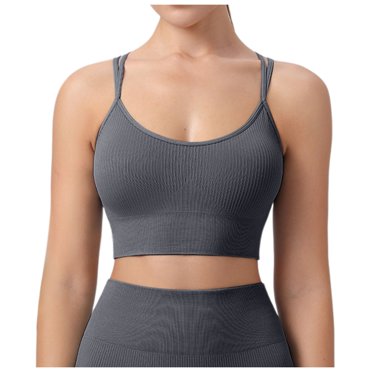 Curenmufel High Impact Sports Bras for Women Spaghetti Strap Sports Bras for Women - Square Neck Yoga Wireless Low Coverage Padded Cami Crop Top (Grey,XXL)