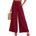 thumbnail image 1 of Showmall Women's Wide Leg Palazzo Pants, Drawstring Waist, Pockets, Burgundy, M, 1 of 9