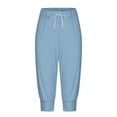 thumbnail image 4 of Women's Casual Pants Solid Elasticized High Waist Joggers with Drawstring Light Blue XL, 4 of 6