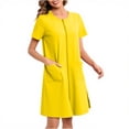 thumbnail image 1 of Peignoirs à Fermeture Éclair pour Femmes, Robe de Chambre Légère à Manches Courtes Longueur Genou, Couleur Unie, avec Poches, Nuisette Robe de Nuit Jaune TG, 1 of 6