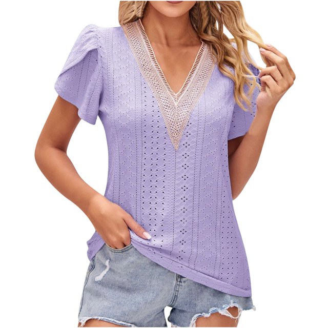 Birdeem Blouse Mode pour Femmes à Manches Courtes, Col en V, Coupe Ample, Manches Bouffantes, Imprimée