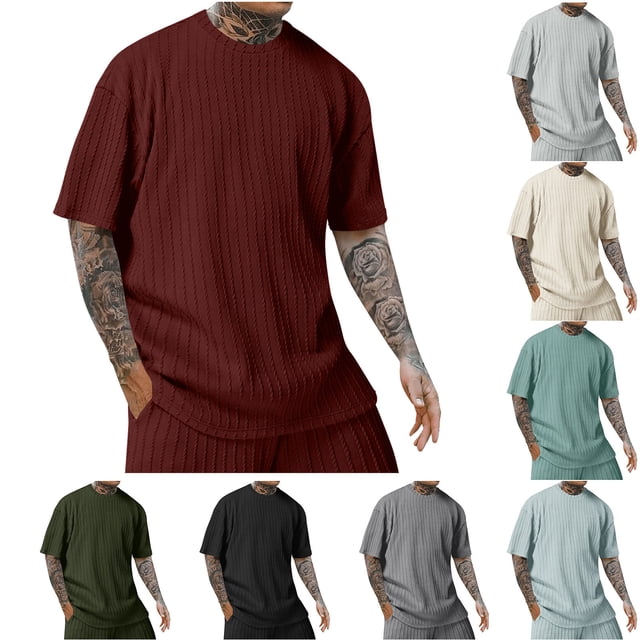 NJDVHB Chemise d'Été de Plage pour Homme, Hauts d'Entraînement pour Homme, Hauts d'Entraînement pour Homme Unis Décontractés de Sport à Manches Courtes à Col Rond, Vert, P