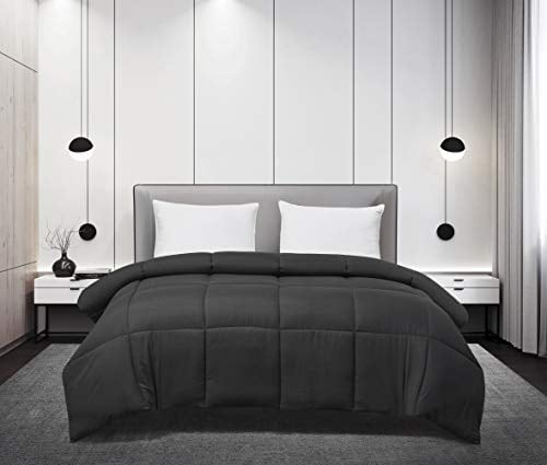 Blue Ridge Home Fashions Microfiber Light Weight Solid Down Alternative All Season Comforter - Hypoallergenic Polyester Fill, Full-Queen, Black