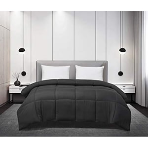 Blue Ridge Home Fashions Microfiber Light Weight Solid Down Alternative All Season Comforter - Hypoallergenic Polyester Fill, Twin, Black