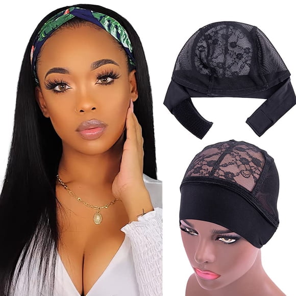 Headband Wig Cap - Headband Wig Cap for Wig Making Lace Wig Cap with Adjustable Hook & Loop Wig Grip Cap