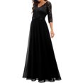 thumbnail image 3 of Faithtur Nouvelle Mode Femmes Longue Robe Couleur Unie Patchwork Dentelle V-Cou à Manches Mi Dos Sans Fermeture Éclair Robe de Femme, 3 of 5