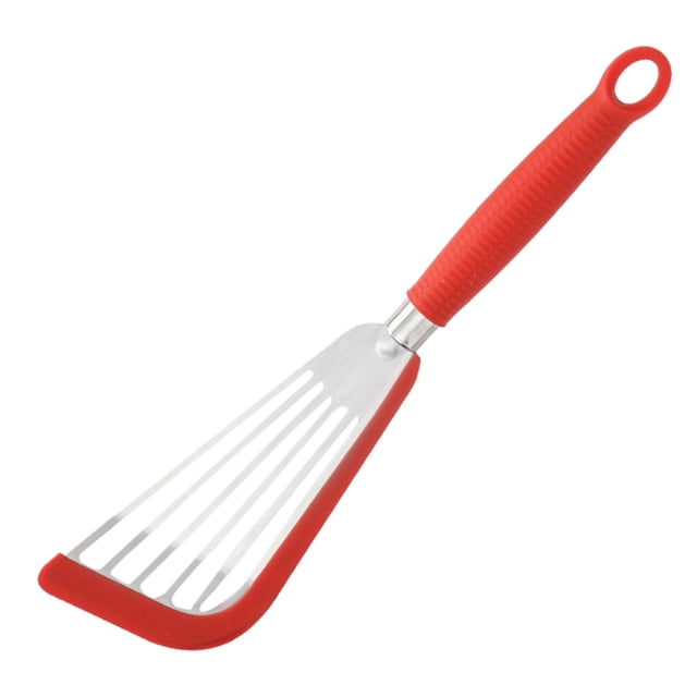 1PC Kitchen Utensils Set Stainless Steel Fish Frying Spatula Silicone Fish Frying Spatula Leakage Spatula Stainless Steel Butterfly Spatula Kitchen Steak Spatula Fan Pan Frying Spatula Red