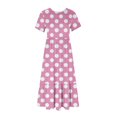 thumbnail image 3 of Tumotour Robe d'Été pour Femmes, Imprimée, Ample, Décontractée, à Manches Courtes, Col Ras du Cou, Ligne A, Évasée, Fluide, à Étages, Chemise, Maxi, Plage, Longue, 2025, Tenues Tendance avec Poches, 3 of 4