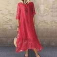 thumbnail image 3 of RKSTN Women's Summer Dress Casual Solid Color Midi Sleeve Splicing Mesh Flowy Midi Dress, 3 of 6