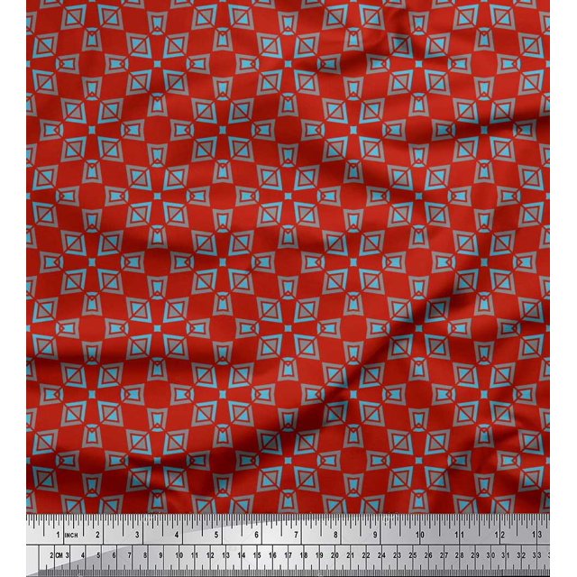 Soimoi Red Cotton Duck Fabric Square & Triangle Geometric Print Fabric by Yard 56 Inch Wide