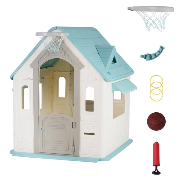 QinaQin Outdoor Playhouse with Mailbox, Windows, Half Door, Playhouse for Backyard