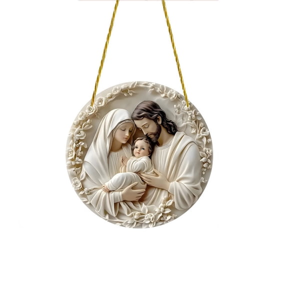 Religious Warm Family Holiday Decoration, Window Glass Pendant for Christmas Festivals, Spiritual Home Decor Hanging Ornament for Celebrations Gifts