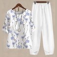 thumbnail image 1 of Ensembles 2 Pcs pour Femmes Été Ensemble Décontracté pour Femmes Col Rond Manches 5/4 Haut et Pantalon Impression Numérique Ensemble Deux Pièces Ensembles Grande Taille en Liquidation, 1 of 3