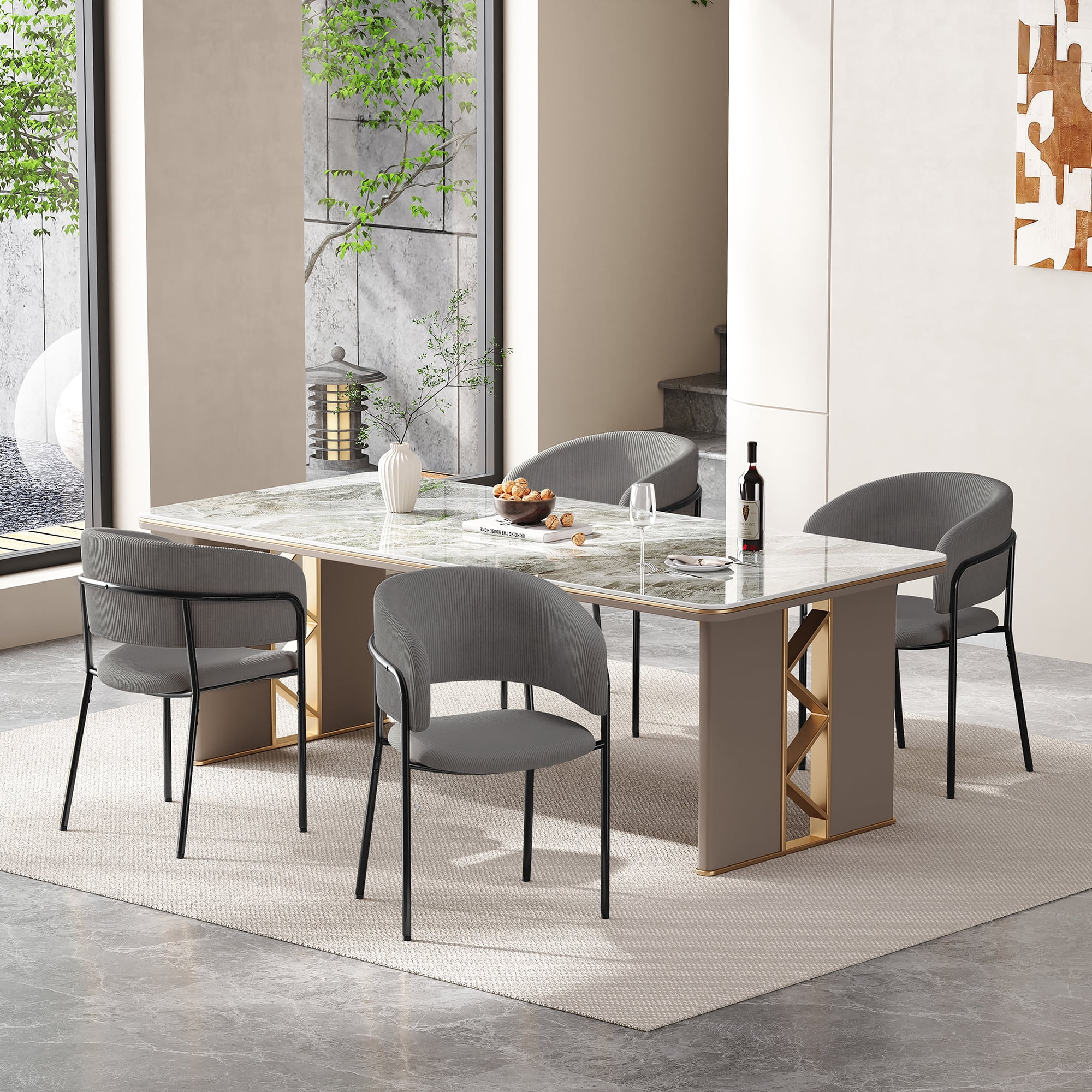 Ensemble de 4 chaises d'appoint modernes Noble House HORIZON avec pieds inclinés et pieds réglables (gris)