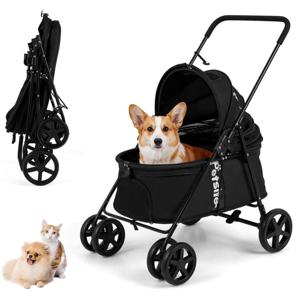 Gymax Pet Stroller for Small Medium Dogs w/Swivel Front Wheels & One-Step Rear Brake Black