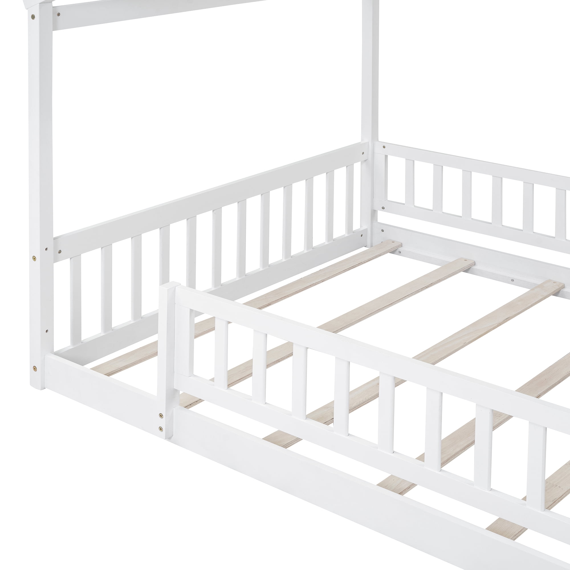 Cadre de lit cabane en bois Noble House pour lit double avec clôture, blanc