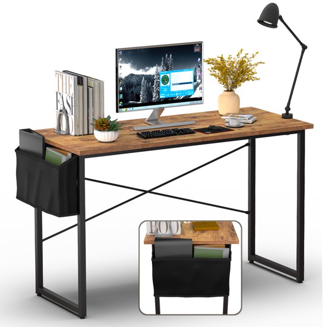 Gymax Bureau d'Ordinateur Moderne 47 Pieds' Table d'Étude et d'Écriture avec Sac de Rangement Rustique